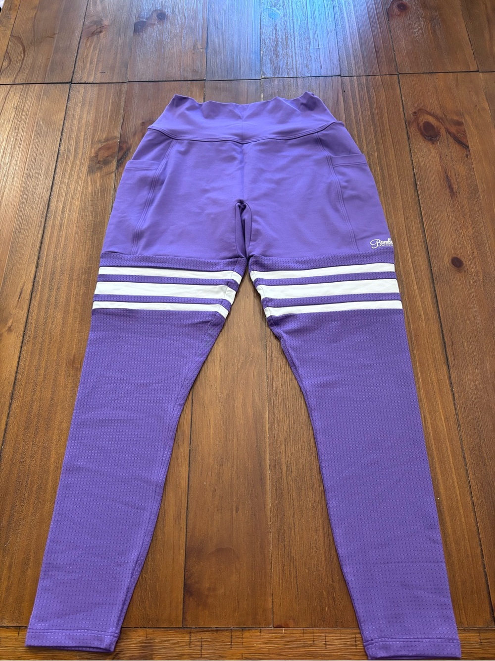 Purple Bombshell Leggings with White Stripe Detail